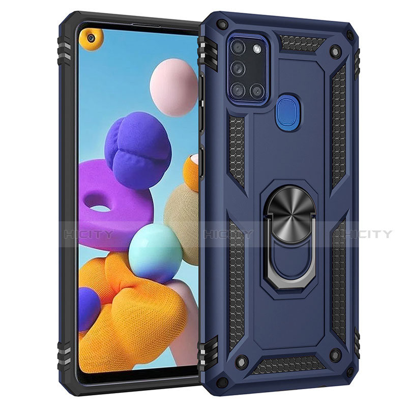 Custodia Silicone e Plastica Opaca Cover con Magnetico Anello Supporto S01 per Samsung Galaxy A21s