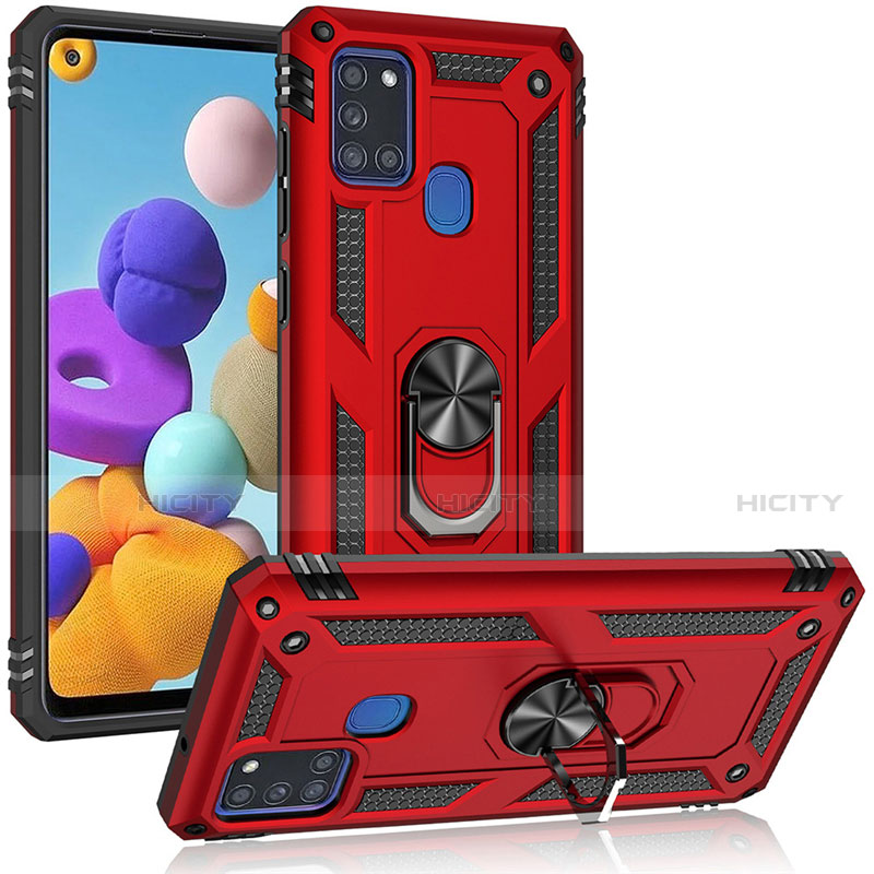 Custodia Silicone e Plastica Opaca Cover con Magnetico Anello Supporto S01 per Samsung Galaxy A21s