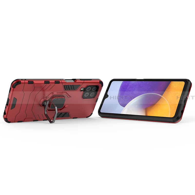 Custodia Silicone e Plastica Opaca Cover con Magnetico Anello Supporto S01 per Samsung Galaxy A22 4G