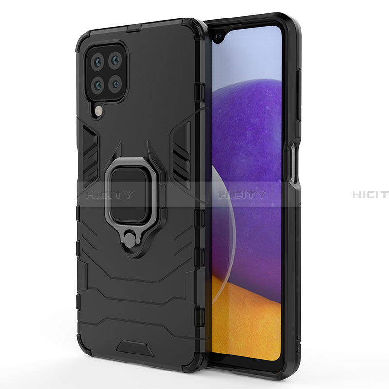 Custodia Silicone e Plastica Opaca Cover con Magnetico Anello Supporto S01 per Samsung Galaxy A22 4G Nero