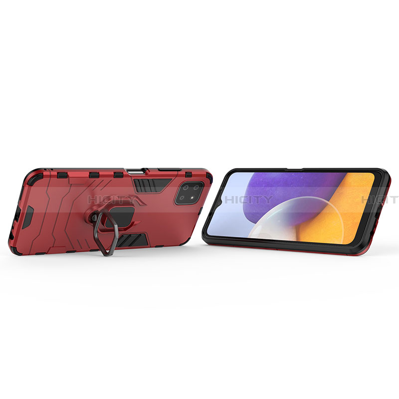 Custodia Silicone e Plastica Opaca Cover con Magnetico Anello Supporto S01 per Samsung Galaxy A22 5G