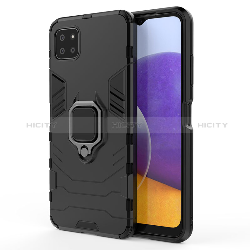 Custodia Silicone e Plastica Opaca Cover con Magnetico Anello Supporto S01 per Samsung Galaxy A22s 5G Nero