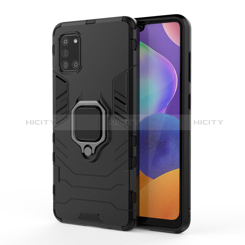 Custodia Silicone e Plastica Opaca Cover con Magnetico Anello Supporto S01 per Samsung Galaxy A31 Nero