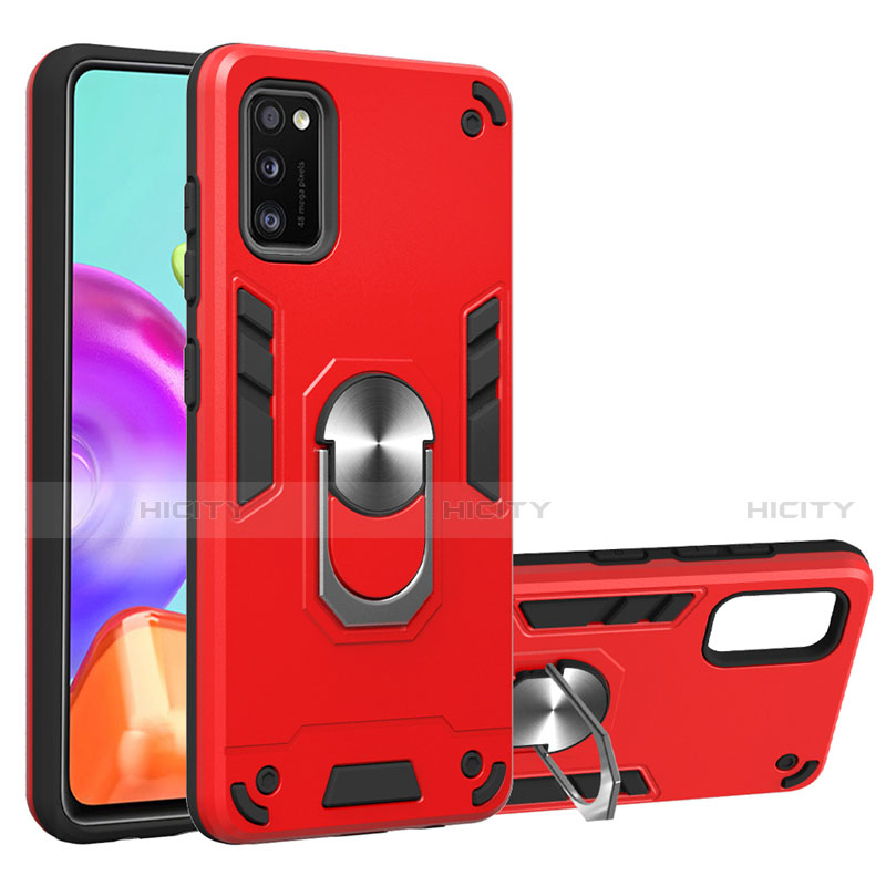 Custodia Silicone e Plastica Opaca Cover con Magnetico Anello Supporto S01 per Samsung Galaxy A41 Rosso