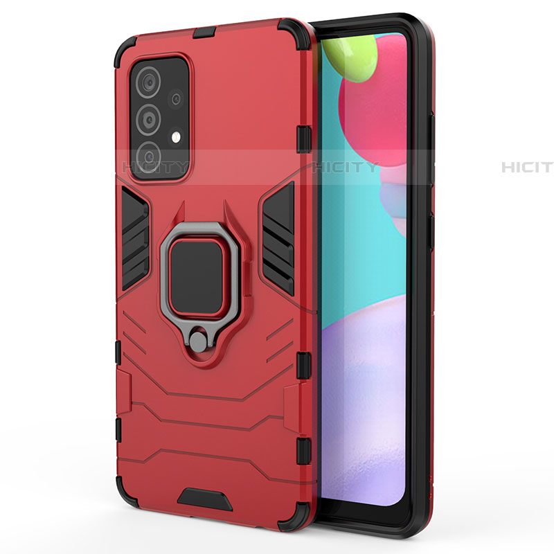 Custodia Silicone e Plastica Opaca Cover con Magnetico Anello Supporto S01 per Samsung Galaxy A52 4G Rosso