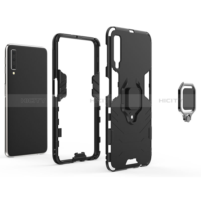 Custodia Silicone e Plastica Opaca Cover con Magnetico Anello Supporto S01 per Samsung Galaxy A7 (2018) A750