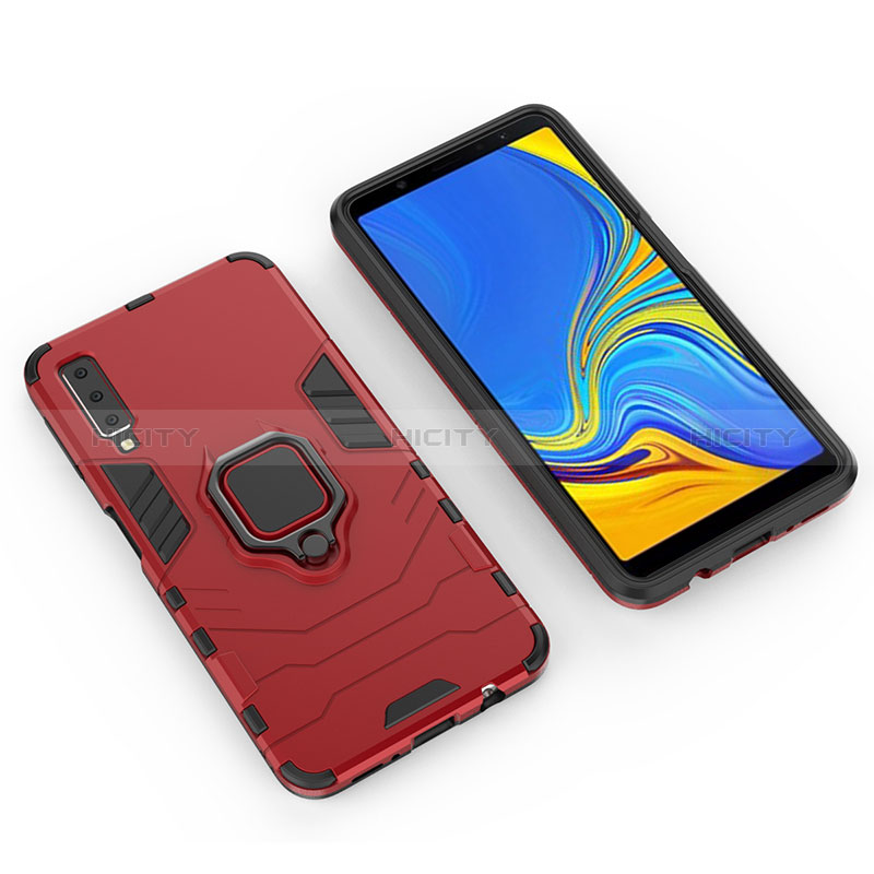 Custodia Silicone e Plastica Opaca Cover con Magnetico Anello Supporto S01 per Samsung Galaxy A7 (2018) A750