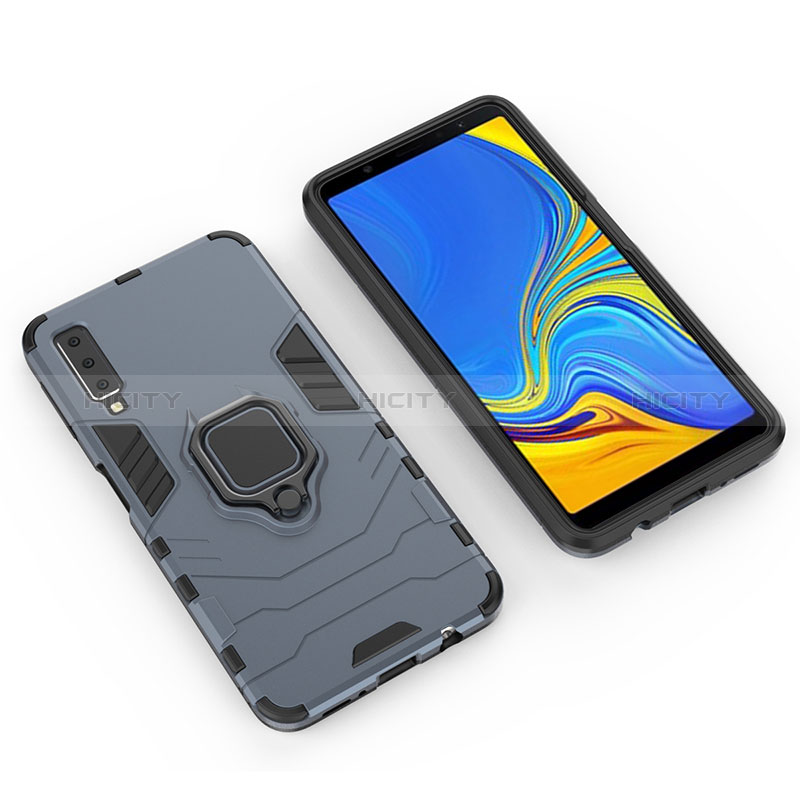 Custodia Silicone e Plastica Opaca Cover con Magnetico Anello Supporto S01 per Samsung Galaxy A7 (2018) A750