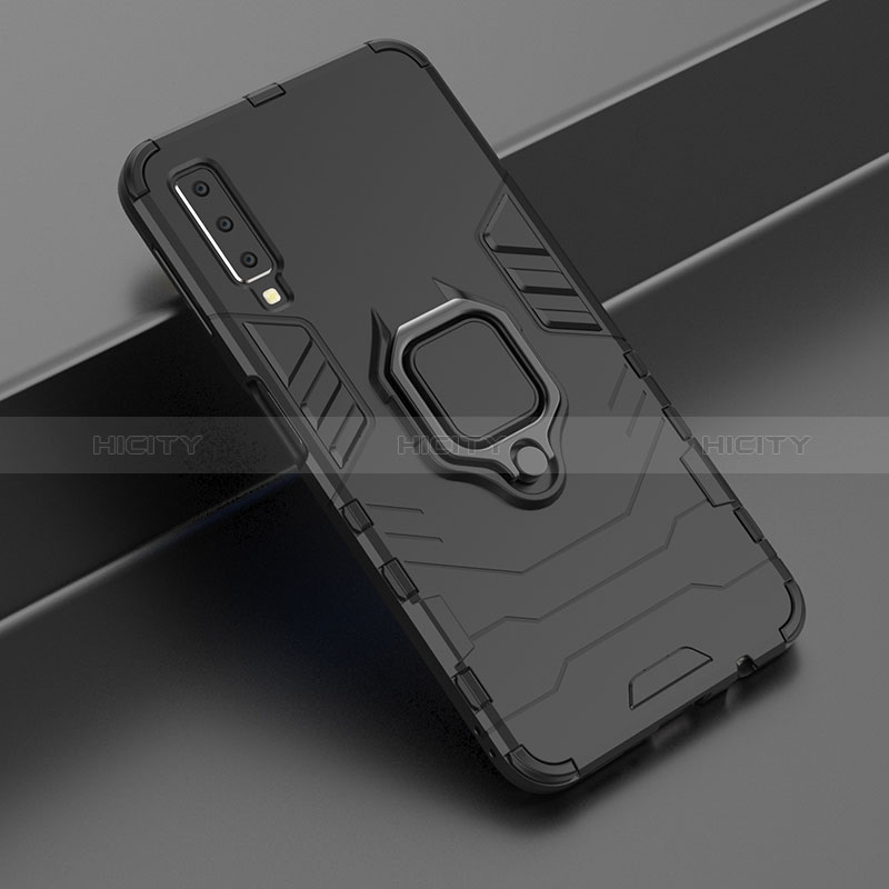 Custodia Silicone e Plastica Opaca Cover con Magnetico Anello Supporto S01 per Samsung Galaxy A7 (2018) A750
