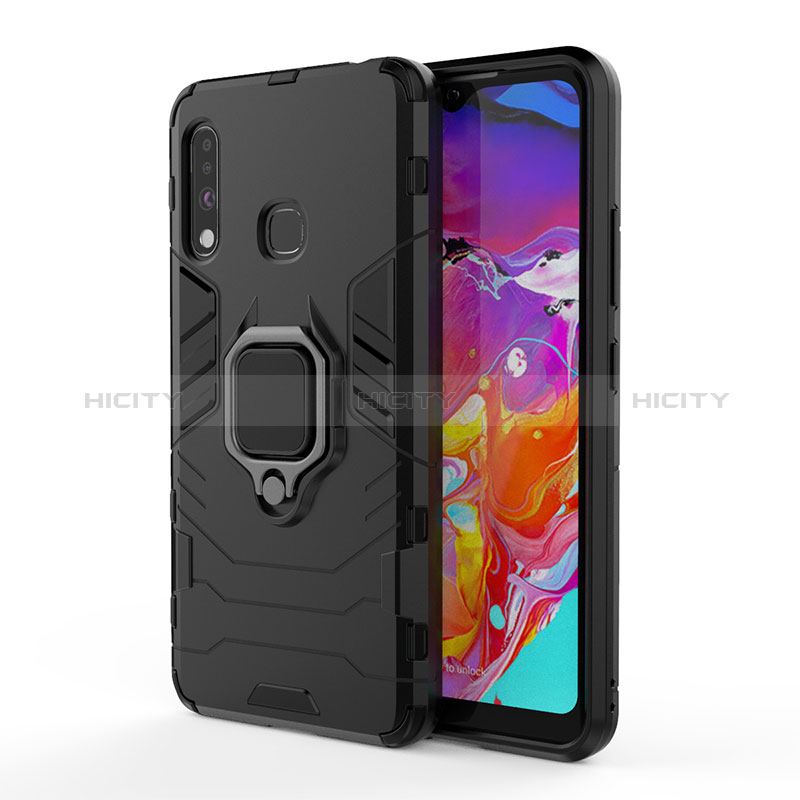 Custodia Silicone e Plastica Opaca Cover con Magnetico Anello Supporto S01 per Samsung Galaxy A70E