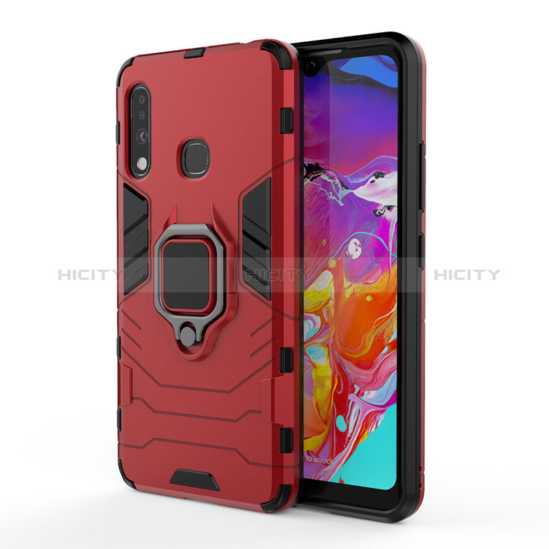 Custodia Silicone e Plastica Opaca Cover con Magnetico Anello Supporto S01 per Samsung Galaxy A70E Rosso