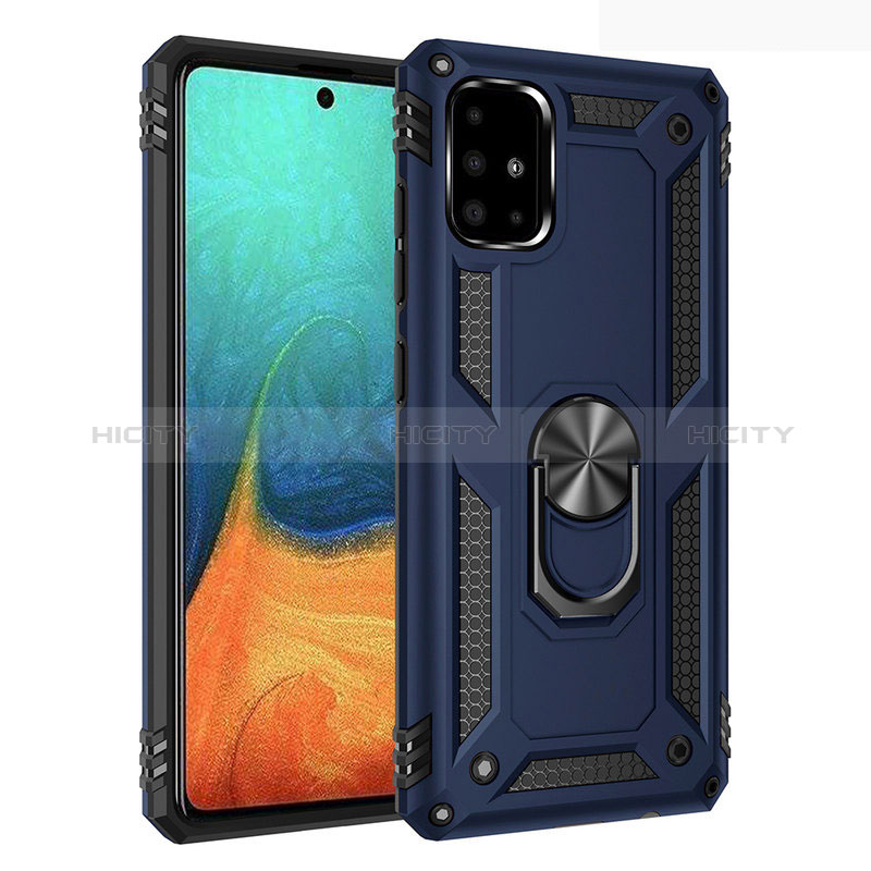 Custodia Silicone e Plastica Opaca Cover con Magnetico Anello Supporto S01 per Samsung Galaxy A71 4G A715 Blu