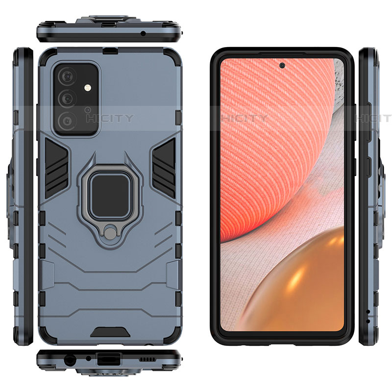 Custodia Silicone e Plastica Opaca Cover con Magnetico Anello Supporto S01 per Samsung Galaxy A72 4G