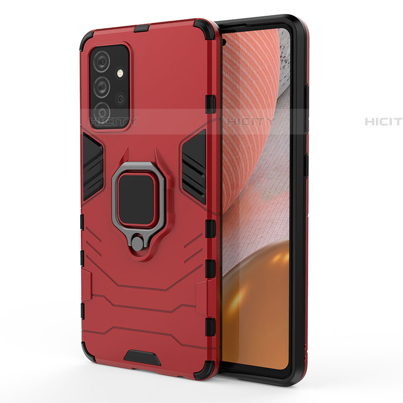 Custodia Silicone e Plastica Opaca Cover con Magnetico Anello Supporto S01 per Samsung Galaxy A72 4G Rosso