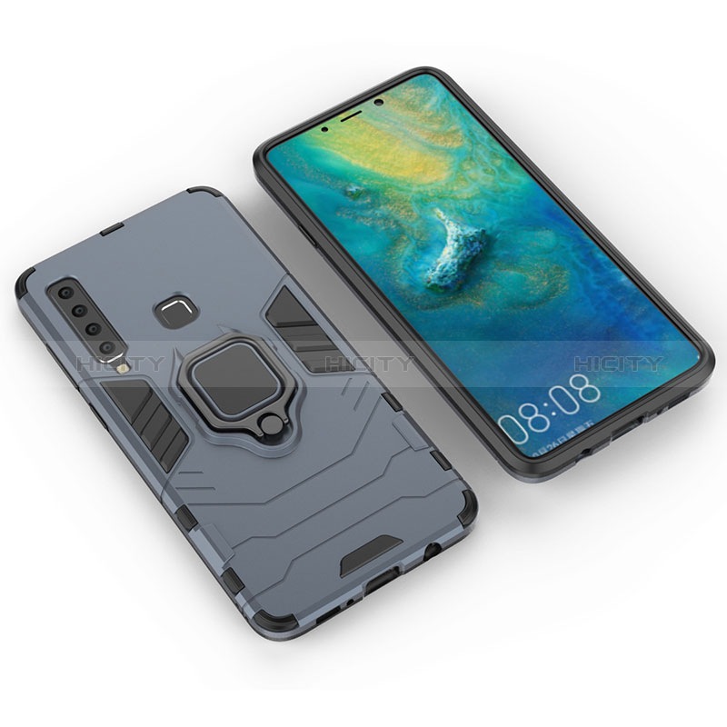 Custodia Silicone e Plastica Opaca Cover con Magnetico Anello Supporto S01 per Samsung Galaxy A9 (2018) A920 Blu