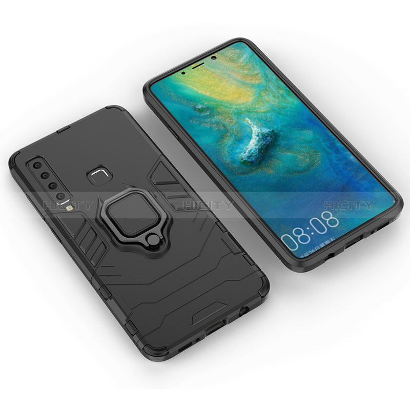 Custodia Silicone e Plastica Opaca Cover con Magnetico Anello Supporto S01 per Samsung Galaxy A9 (2018) A920 Nero