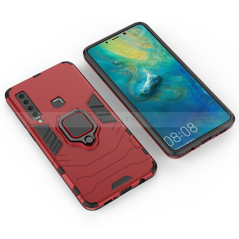 Custodia Silicone e Plastica Opaca Cover con Magnetico Anello Supporto S01 per Samsung Galaxy A9 Star Pro Rosso