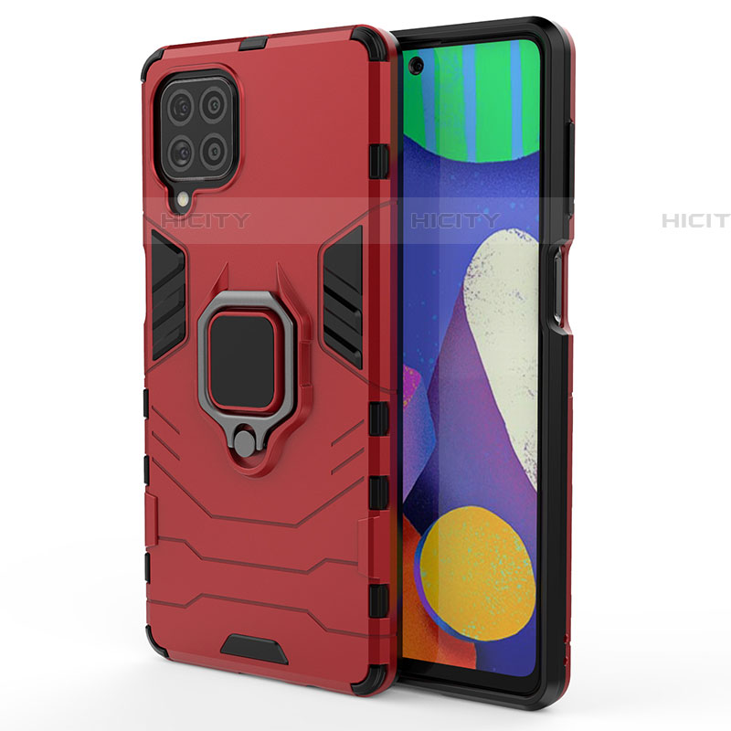 Custodia Silicone e Plastica Opaca Cover con Magnetico Anello Supporto S01 per Samsung Galaxy F62 5G Rosso