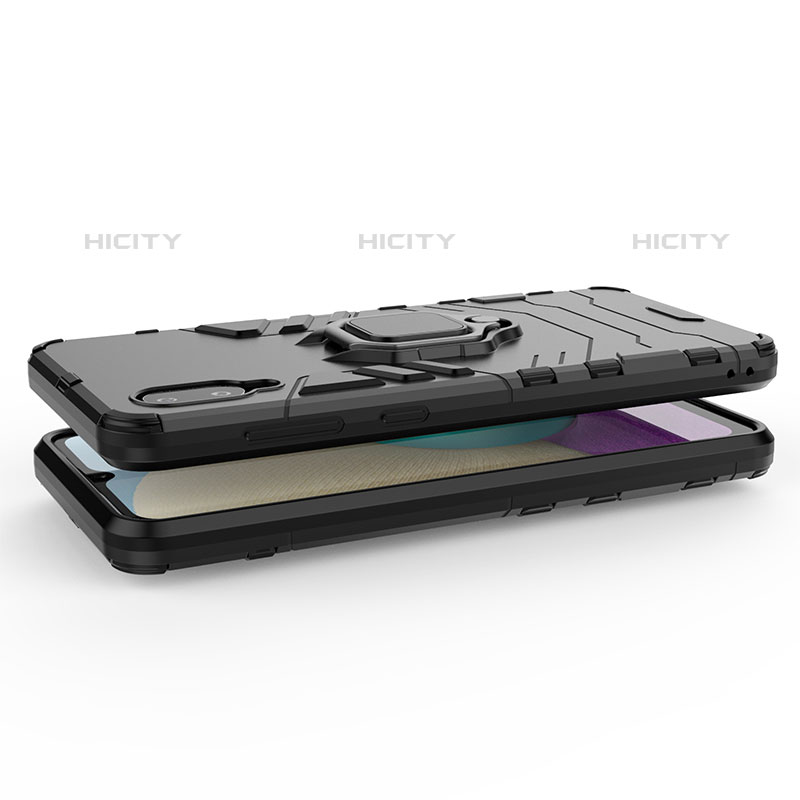 Custodia Silicone e Plastica Opaca Cover con Magnetico Anello Supporto S01 per Samsung Galaxy M02