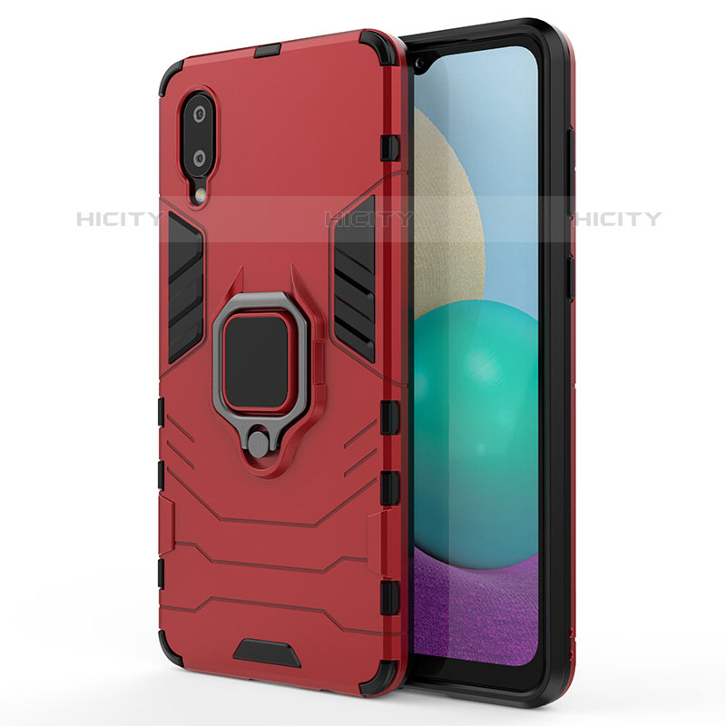 Custodia Silicone e Plastica Opaca Cover con Magnetico Anello Supporto S01 per Samsung Galaxy M02 Rosso