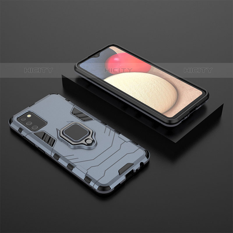 Custodia Silicone e Plastica Opaca Cover con Magnetico Anello Supporto S01 per Samsung Galaxy M02s Blu