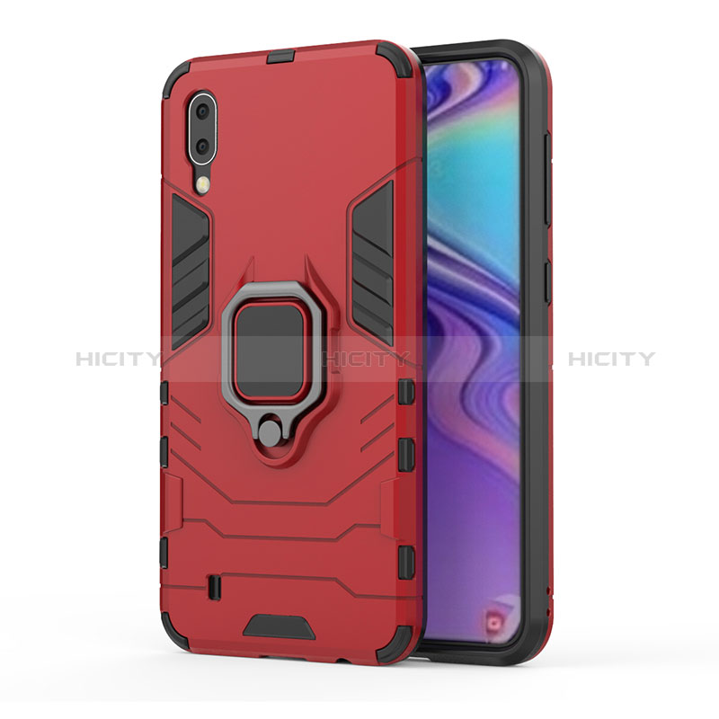 Custodia Silicone e Plastica Opaca Cover con Magnetico Anello Supporto S01 per Samsung Galaxy M10 Rosso