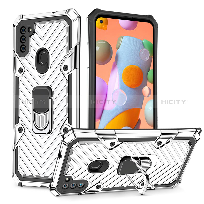 Custodia Silicone e Plastica Opaca Cover con Magnetico Anello Supporto S01 per Samsung Galaxy M11