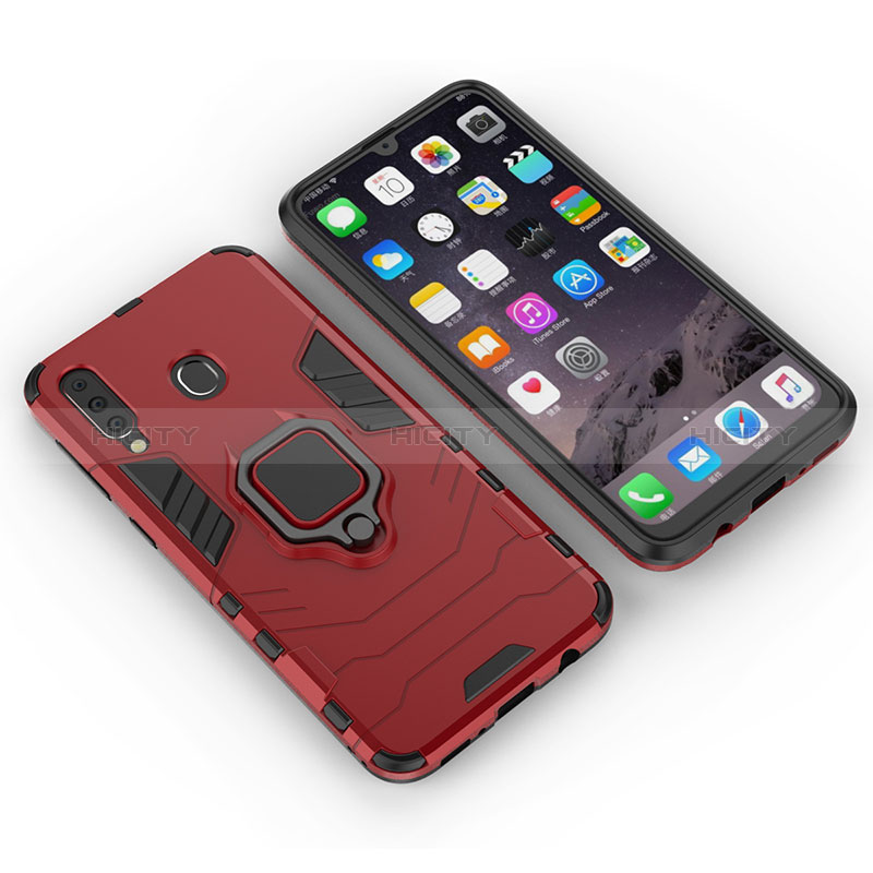 Custodia Silicone e Plastica Opaca Cover con Magnetico Anello Supporto S01 per Samsung Galaxy M30 Rosso