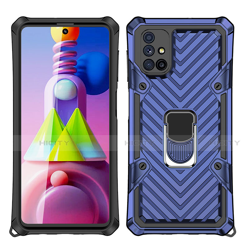 Custodia Silicone e Plastica Opaca Cover con Magnetico Anello Supporto S01 per Samsung Galaxy M51