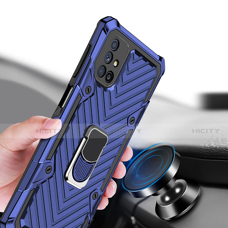 Custodia Silicone e Plastica Opaca Cover con Magnetico Anello Supporto S01 per Samsung Galaxy M51