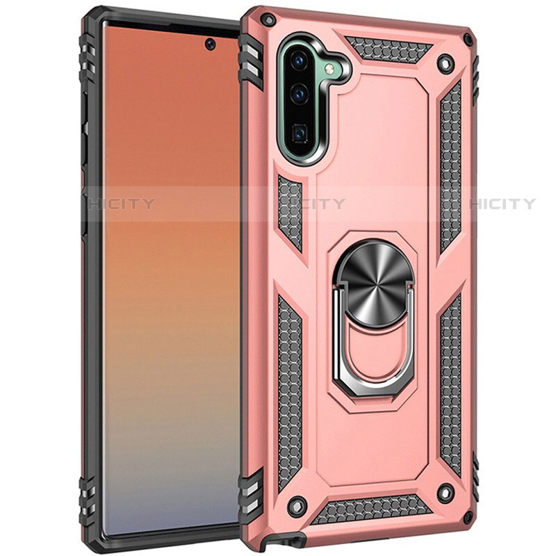 Custodia Silicone e Plastica Opaca Cover con Magnetico Anello Supporto S01 per Samsung Galaxy Note 10 Oro Rosa