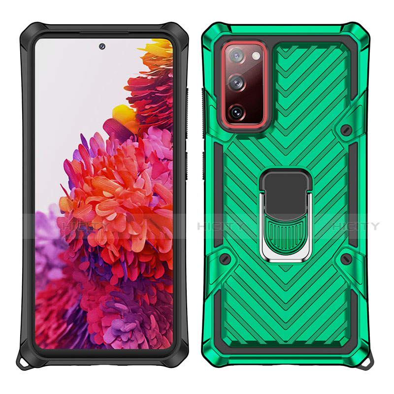 Custodia Silicone e Plastica Opaca Cover con Magnetico Anello Supporto S01 per Samsung Galaxy S20 FE 2022 5G Verde