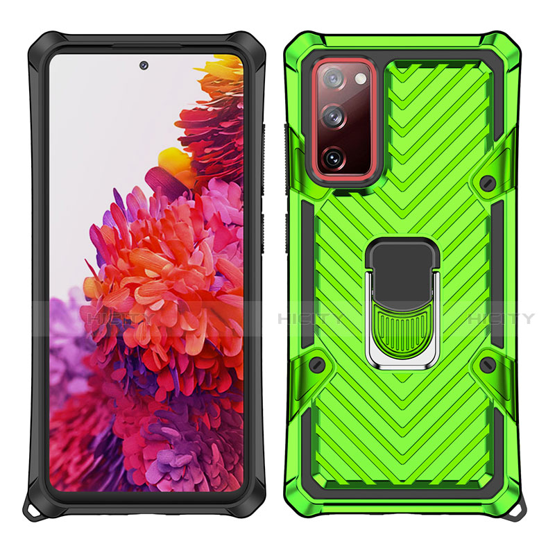 Custodia Silicone e Plastica Opaca Cover con Magnetico Anello Supporto S01 per Samsung Galaxy S20 FE 4G Verde Pastello