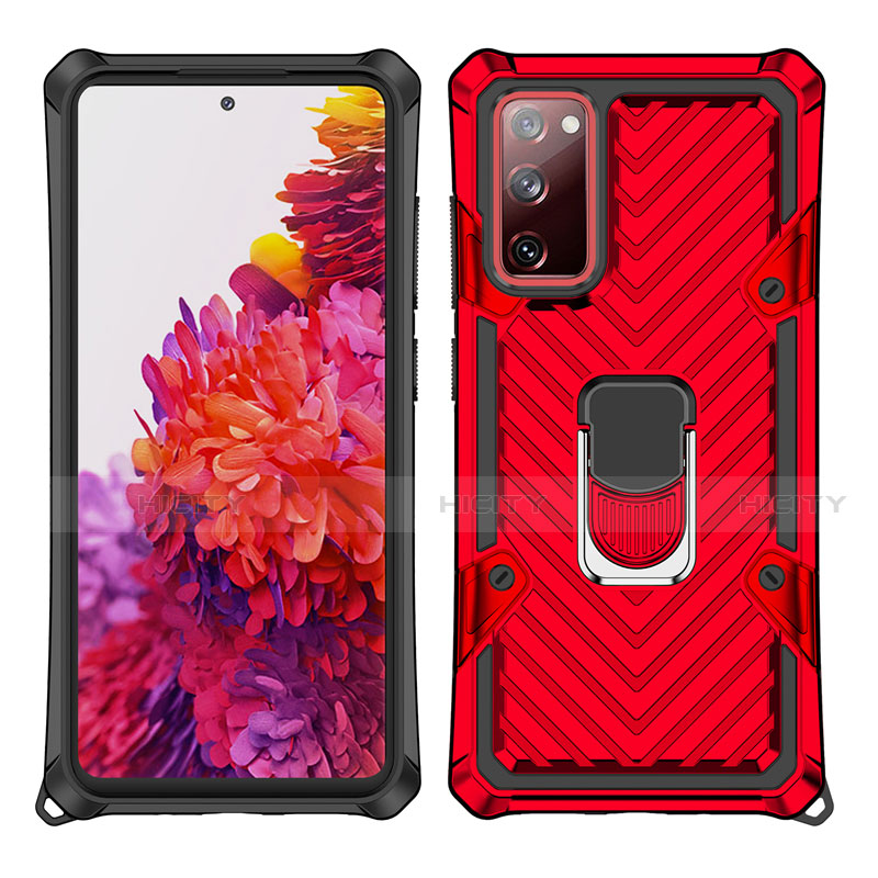 Custodia Silicone e Plastica Opaca Cover con Magnetico Anello Supporto S01 per Samsung Galaxy S20 FE 5G Rosso