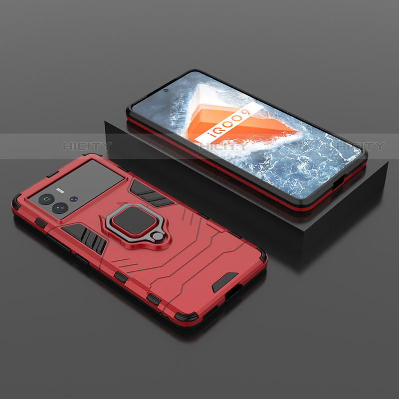 Custodia Silicone e Plastica Opaca Cover con Magnetico Anello Supporto S01 per Vivo iQOO 9 Pro 5G Rosso