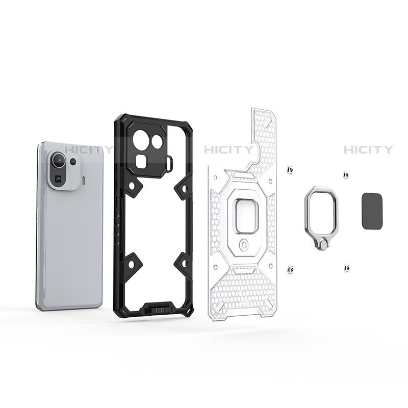 Custodia Silicone e Plastica Opaca Cover con Magnetico Anello Supporto S01 per Xiaomi Mi 11 Pro 5G