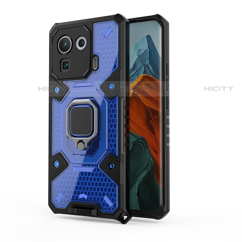 Custodia Silicone e Plastica Opaca Cover con Magnetico Anello Supporto S01 per Xiaomi Mi 11 Pro 5G Blu