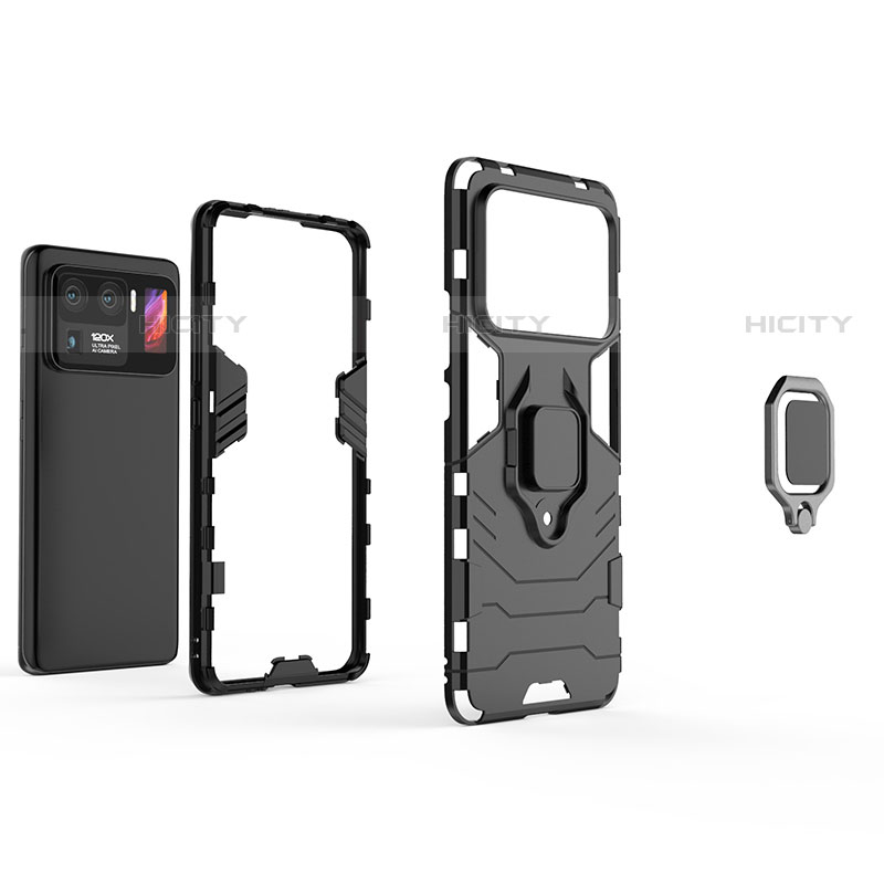 Custodia Silicone e Plastica Opaca Cover con Magnetico Anello Supporto S01 per Xiaomi Mi 11 Ultra 5G