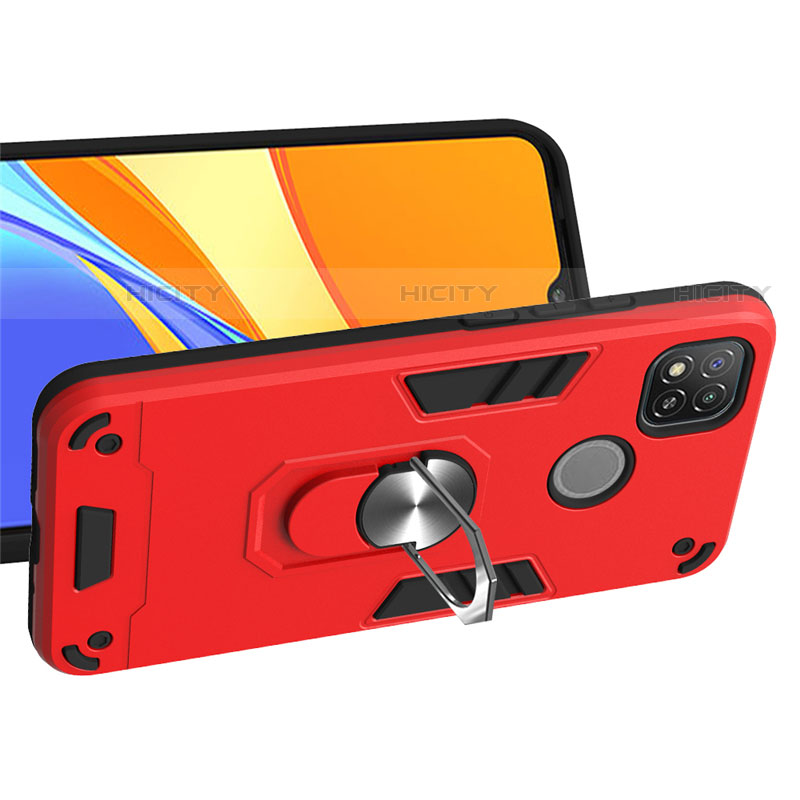 Custodia Silicone e Plastica Opaca Cover con Magnetico Anello Supporto S01 per Xiaomi Redmi 9 India