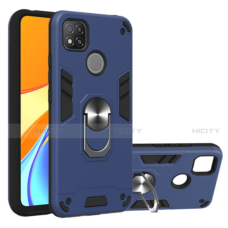 Custodia Silicone e Plastica Opaca Cover con Magnetico Anello Supporto S01 per Xiaomi Redmi 9 India