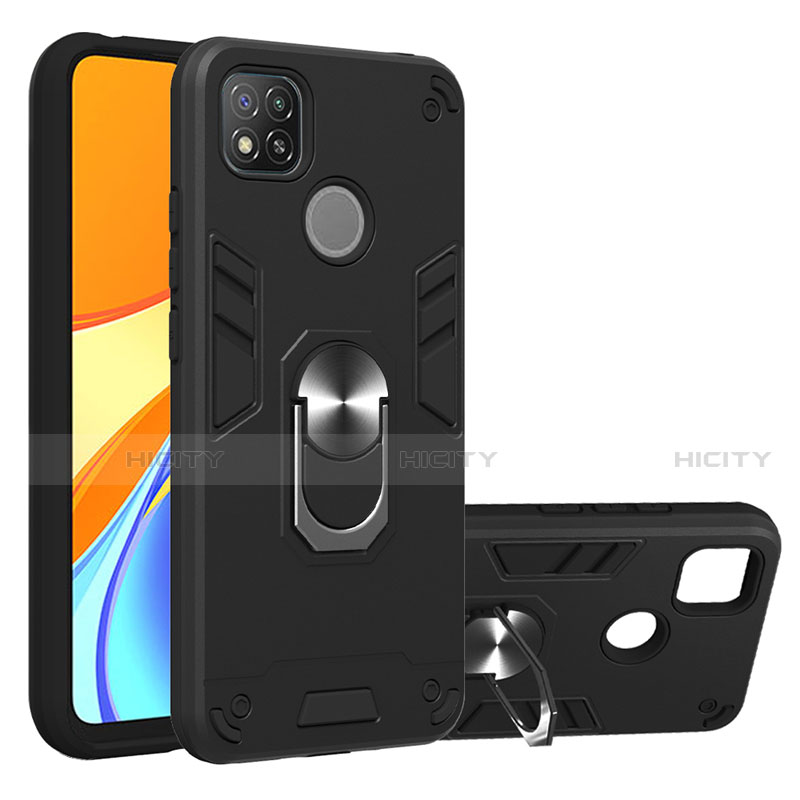 Custodia Silicone e Plastica Opaca Cover con Magnetico Anello Supporto S01 per Xiaomi Redmi 9 India