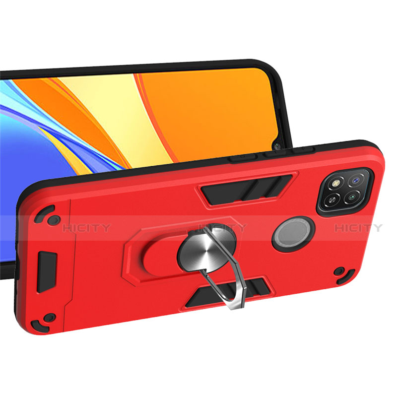 Custodia Silicone e Plastica Opaca Cover con Magnetico Anello Supporto S01 per Xiaomi Redmi 9C NFC