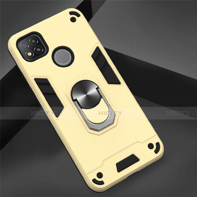 Custodia Silicone e Plastica Opaca Cover con Magnetico Anello Supporto S01 per Xiaomi Redmi 9C NFC Oro