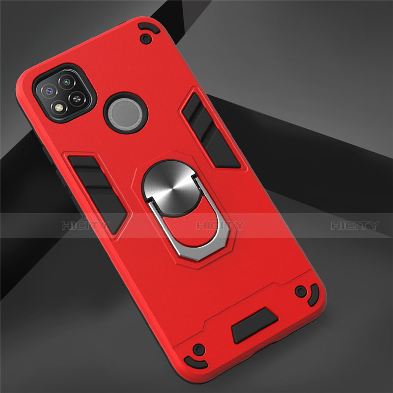 Custodia Silicone e Plastica Opaca Cover con Magnetico Anello Supporto S01 per Xiaomi Redmi 9C NFC Rosso