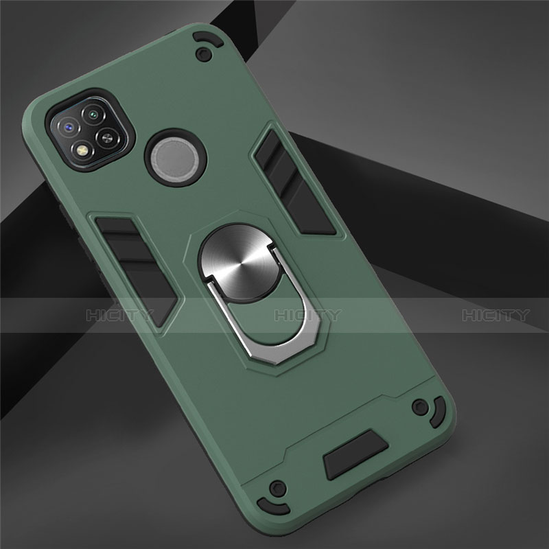 Custodia Silicone e Plastica Opaca Cover con Magnetico Anello Supporto S01 per Xiaomi Redmi 9C NFC Verde Notte