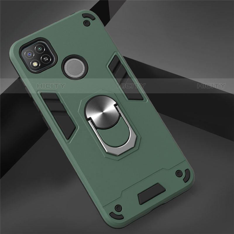 Custodia Silicone e Plastica Opaca Cover con Magnetico Anello Supporto S01 per Xiaomi Redmi 9C Verde Notte