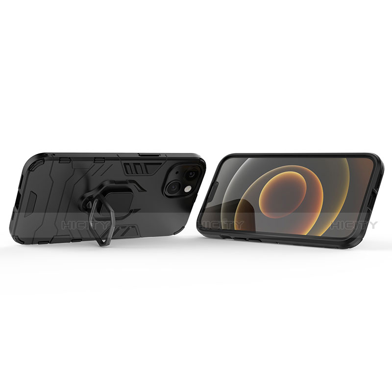 Custodia Silicone e Plastica Opaca Cover con Magnetico Anello Supporto S02 per Apple iPhone 14 Plus