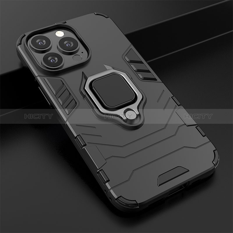 Custodia Silicone e Plastica Opaca Cover con Magnetico Anello Supporto S02 per Apple iPhone 14 Pro Max