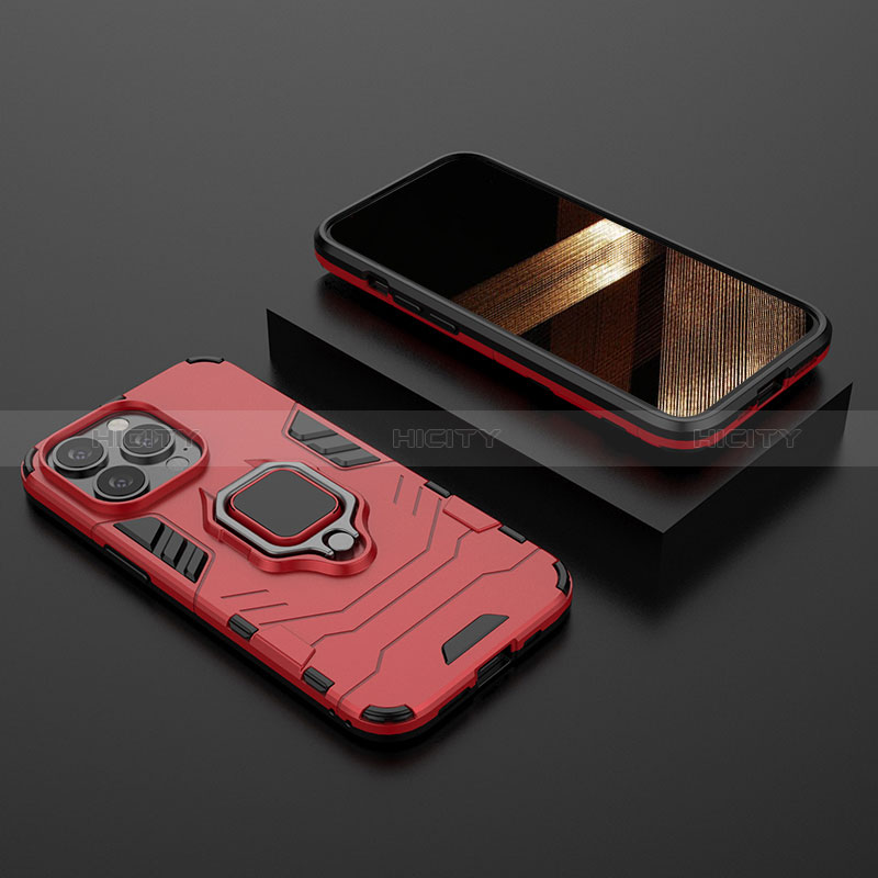 Custodia Silicone e Plastica Opaca Cover con Magnetico Anello Supporto S02 per Apple iPhone 14 Pro Max Rosso