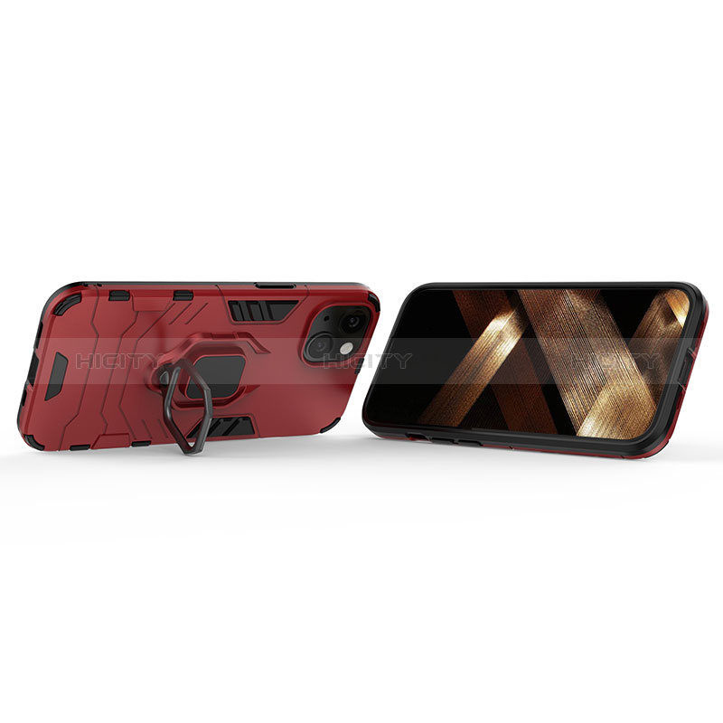 Custodia Silicone e Plastica Opaca Cover con Magnetico Anello Supporto S02 per Apple iPhone 15